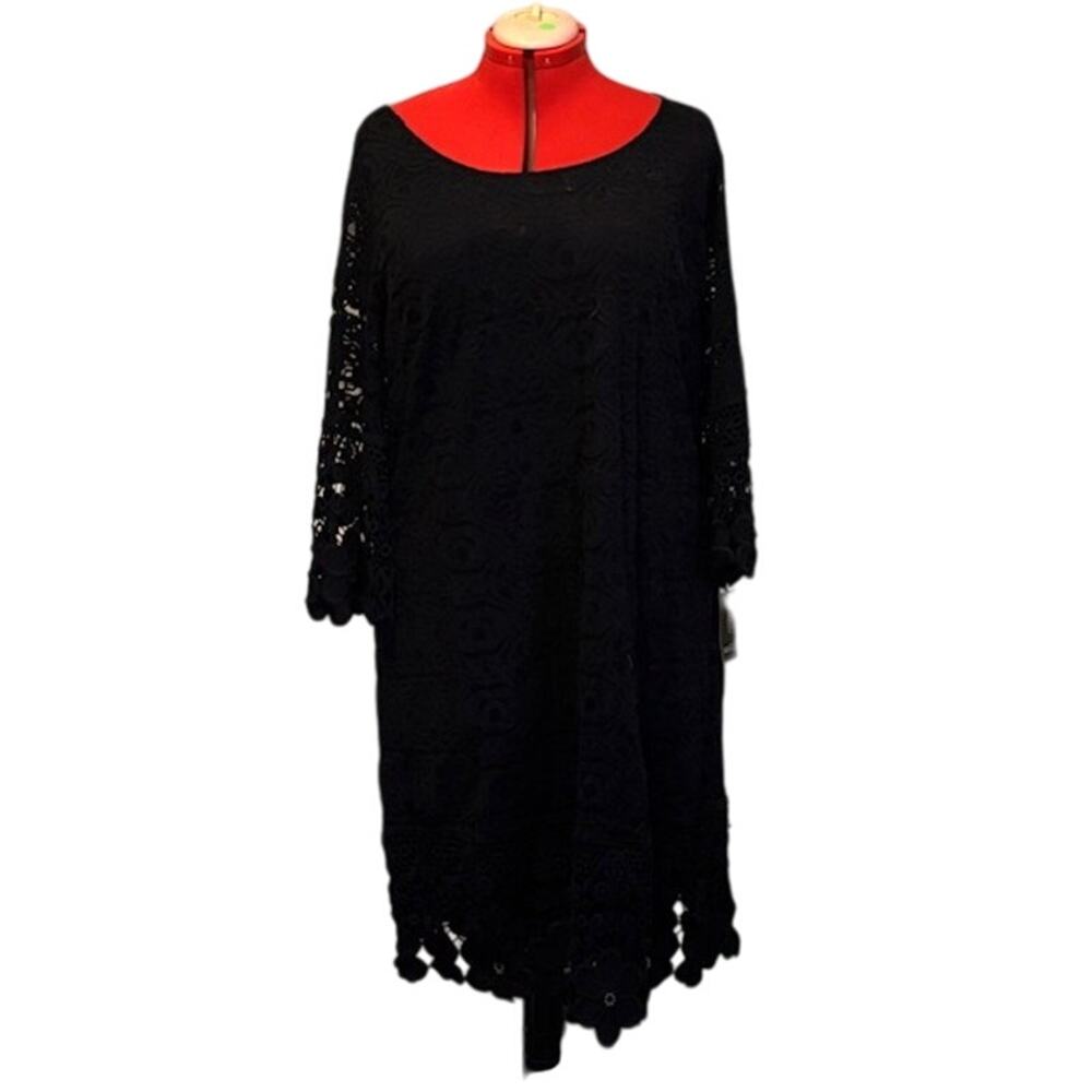 NWOT Alfani Womens Crochet-Trim A-line Dress 3X NWT Deep Black